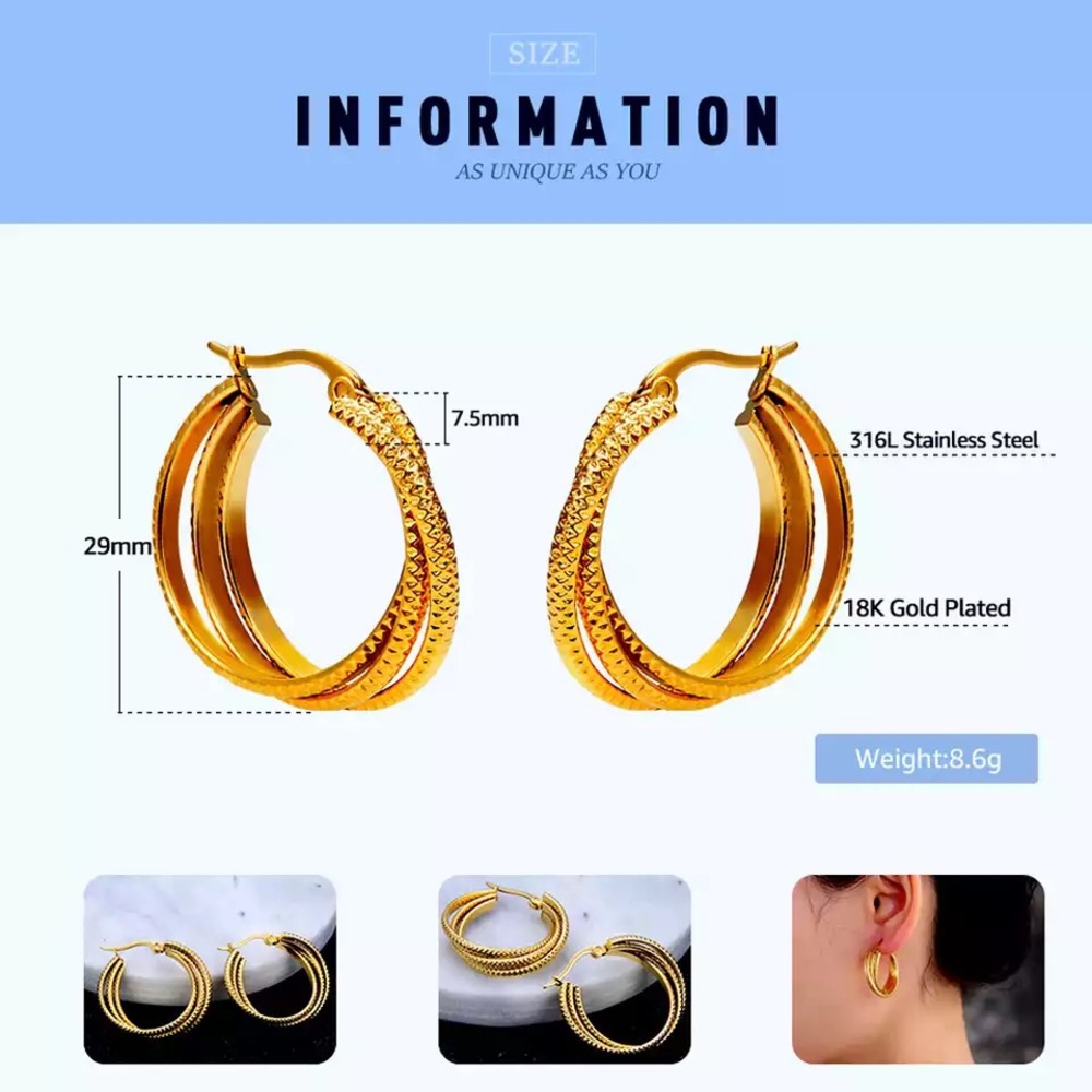Stainless steel hoop circle twisted earrings - Picture 2 of 6